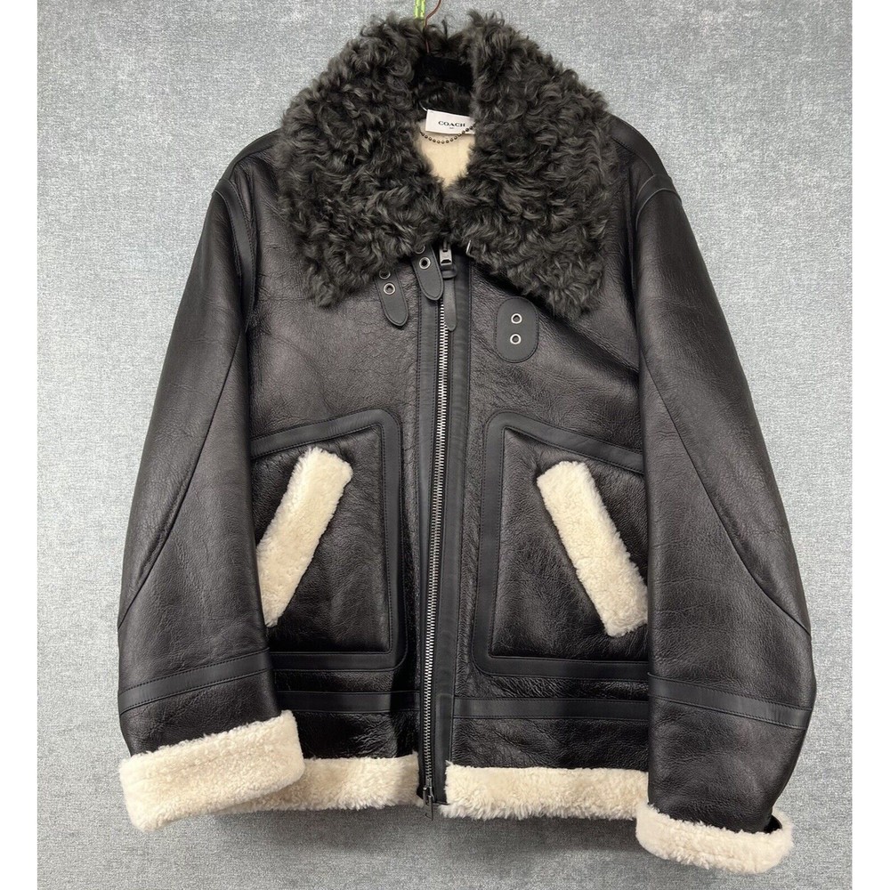 Coach Black Shearling Trim Leather Jacket